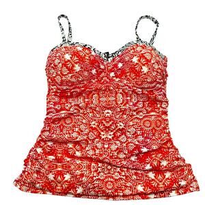 TOMMY BAHAMA Women's‎ XS Red Floral Boho Tankini Shirred Bandeau Halter Swim Top
